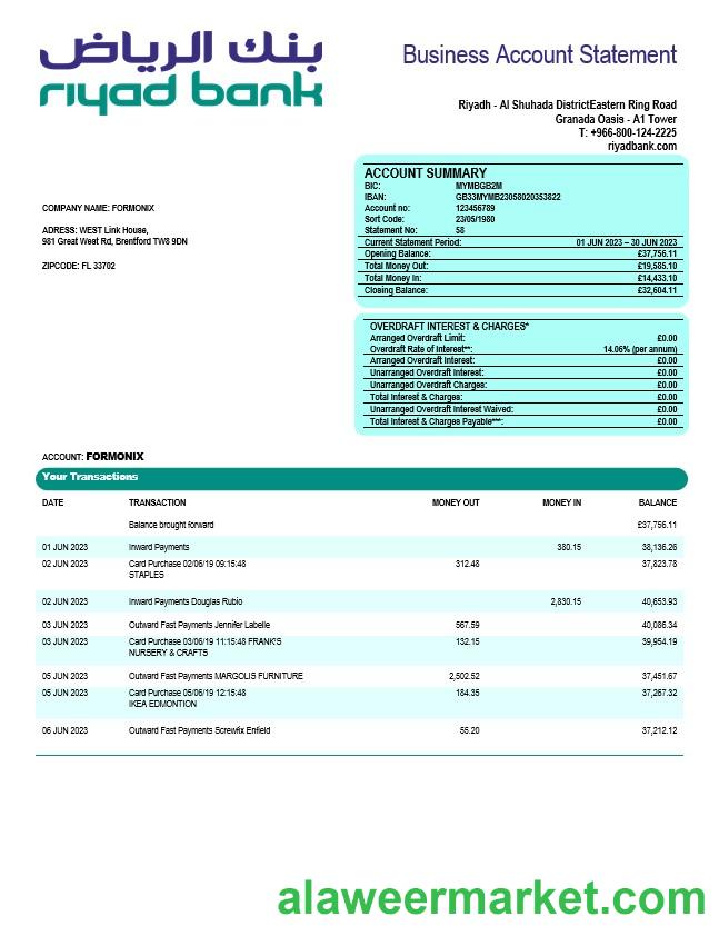 Riyad Bank enterprise statement Word and PDF template